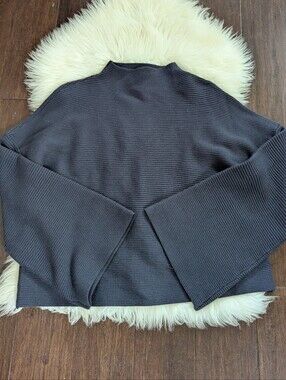 Modern Citizen Lou Swing Cropped Boxy Ribbed Mock Knit Sweater Navy Blue XL